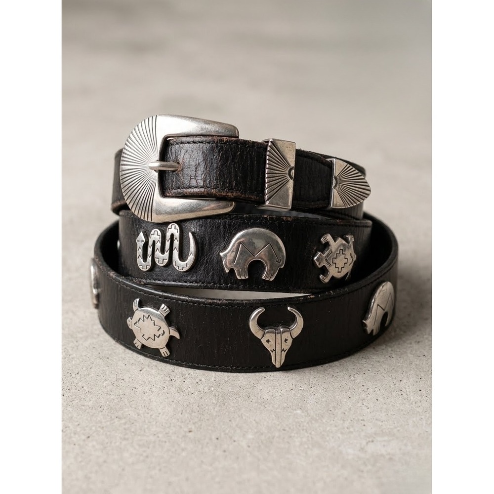 Vintage 1990 Leegin Silver Creek Leather Western Spirit Animal Concho Belt 30